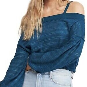 Free People Women's Teal Off-Shoulder Sweater Size M